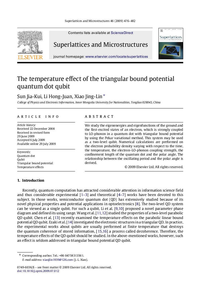 The temperature effect of the triangular bound potential quantum dot qubit