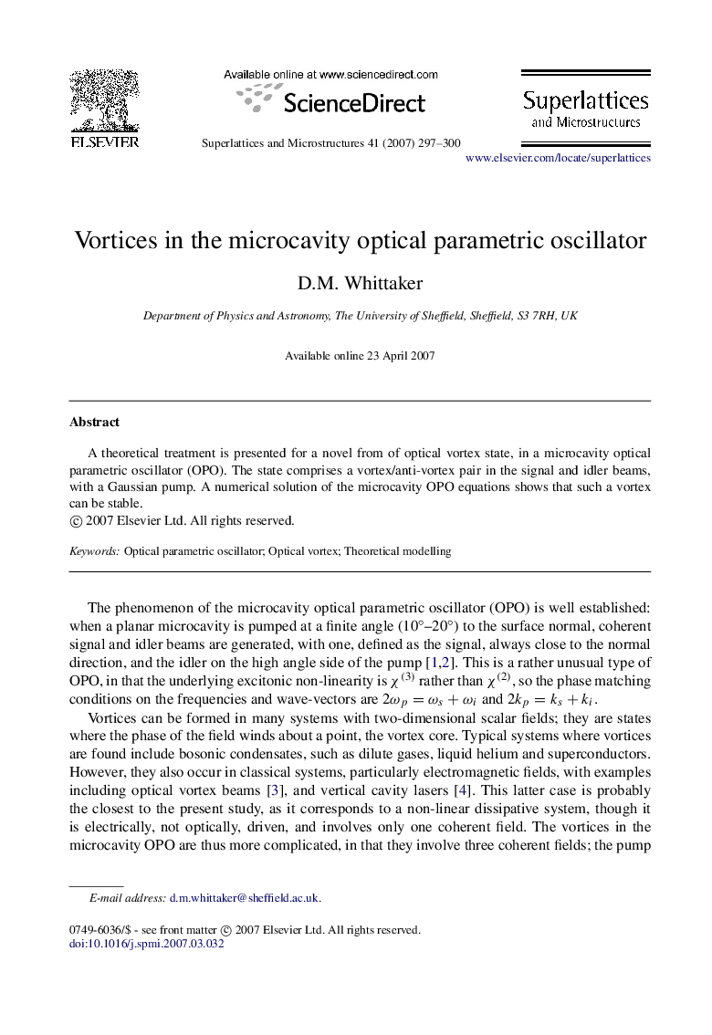 Vortices in the microcavity optical parametric oscillator