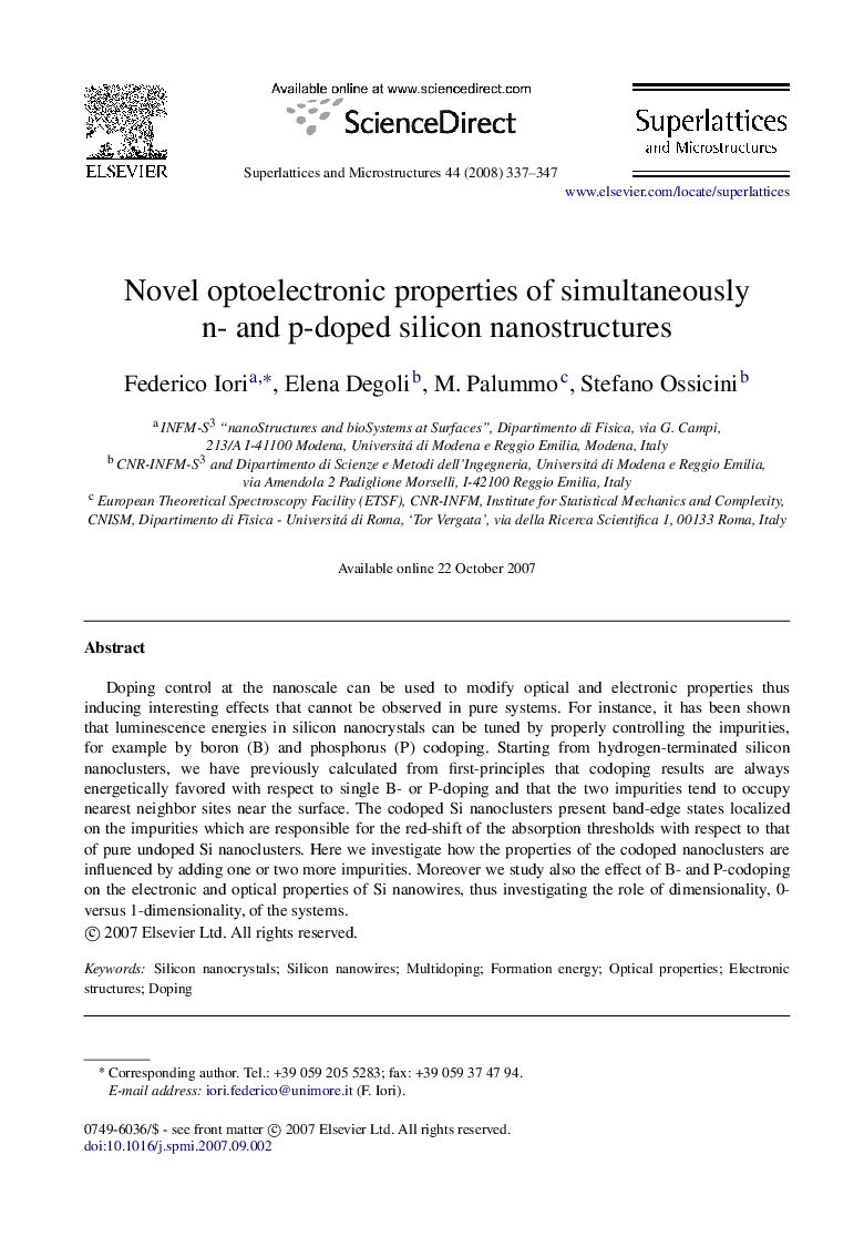 Novel optoelectronic properties of simultaneously n- and p-doped silicon nanostructures