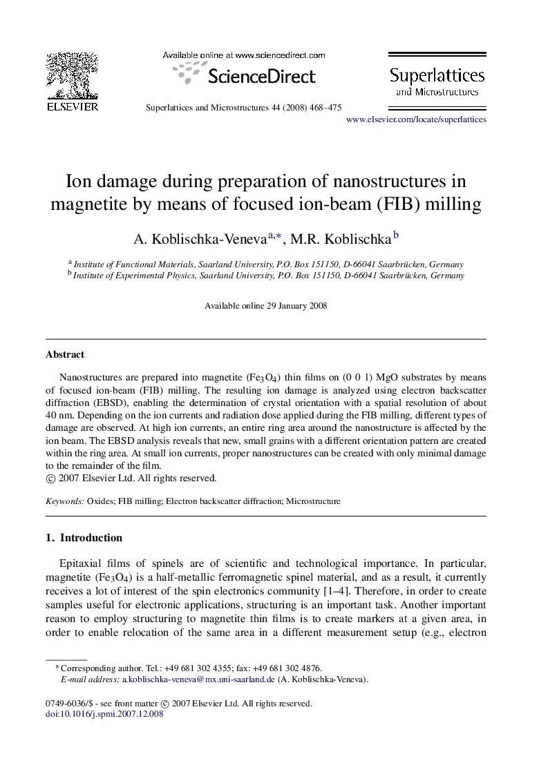 Ion damage during preparation of nanostructures in magnetite by means of focused ion-beam (FIB) milling