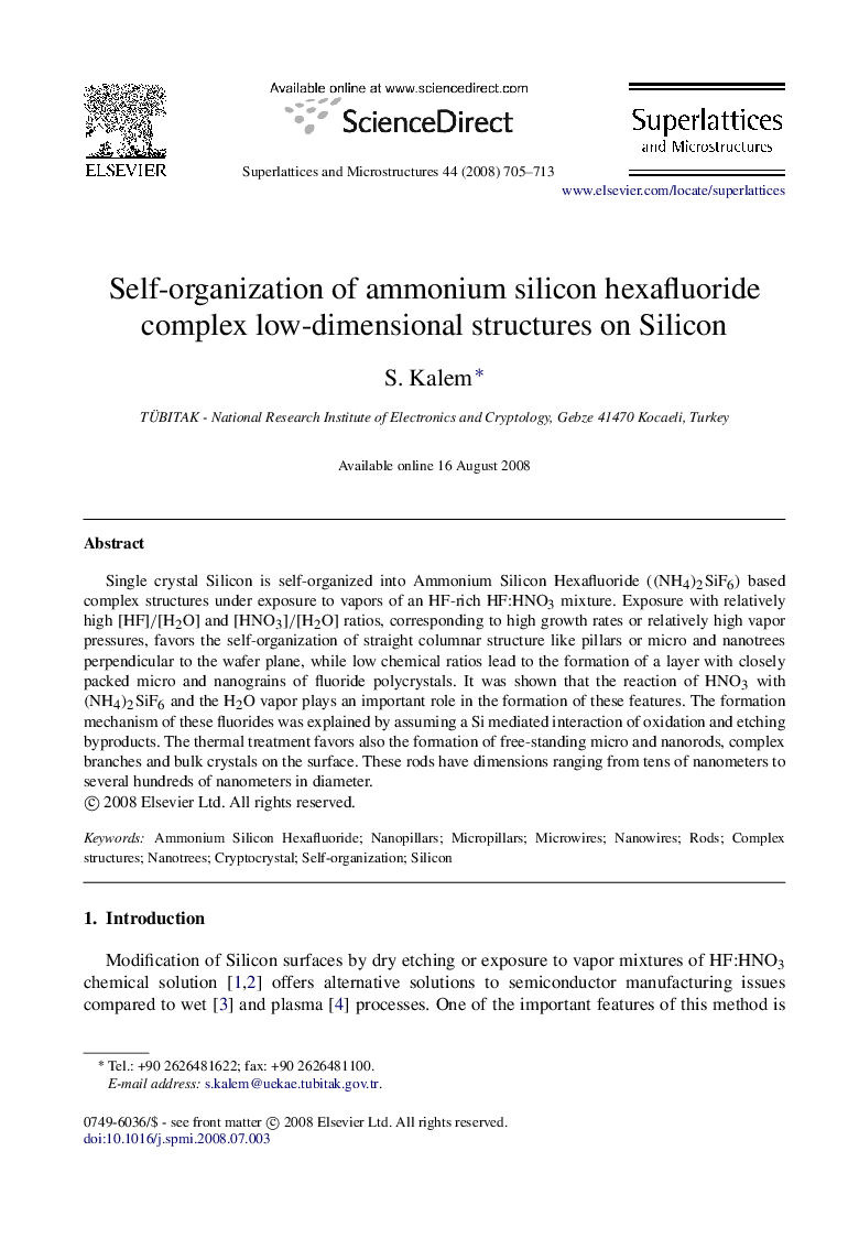 Self-organization of ammonium silicon hexafluoride complex low-dimensional structures on Silicon