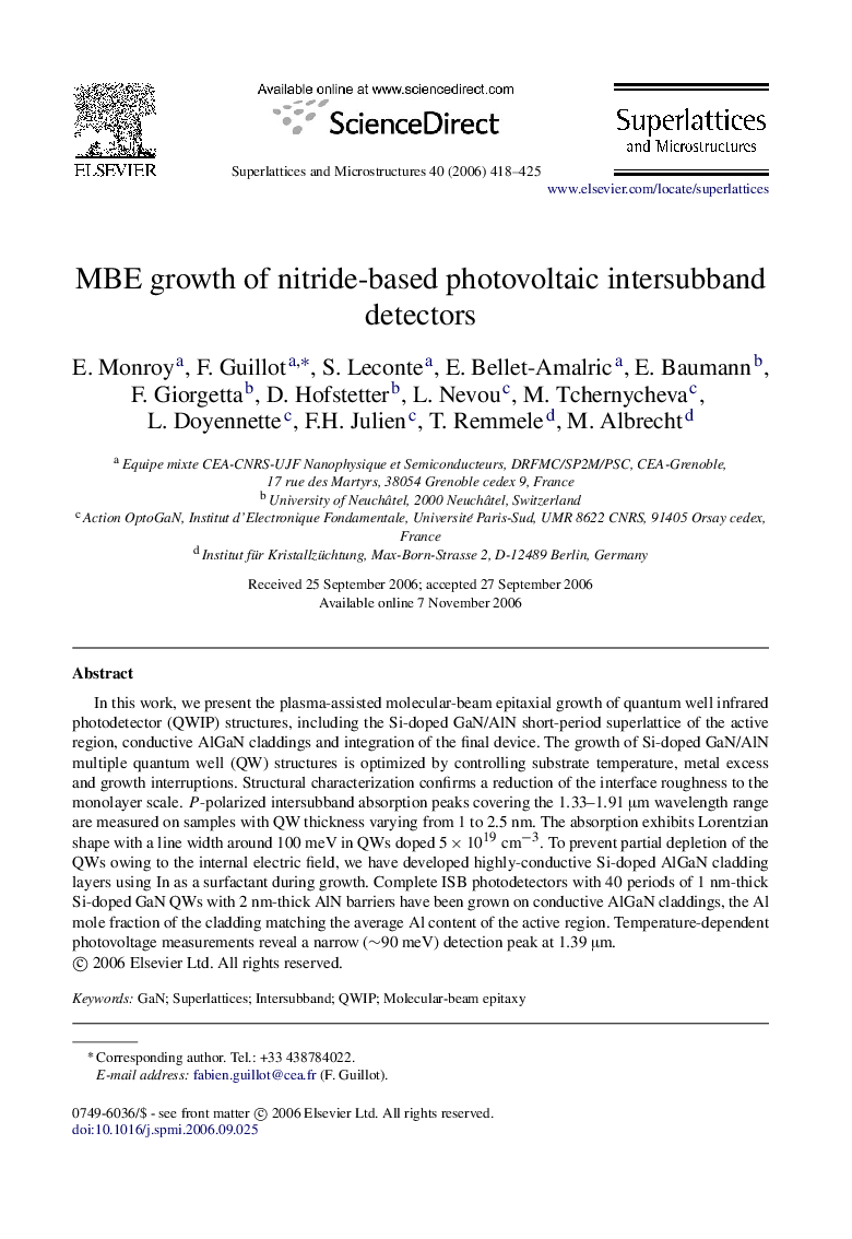 MBE growth of nitride-based photovoltaic intersubband detectors