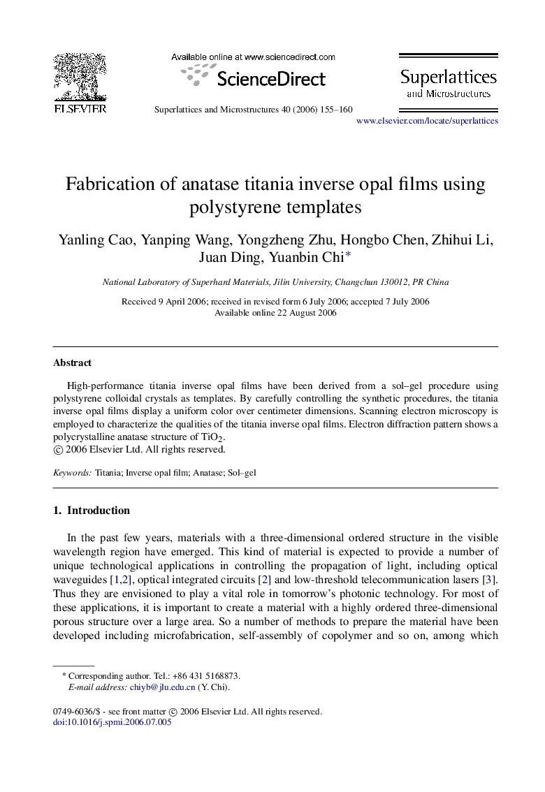 Fabrication of anatase titania inverse opal films using polystyrene templates