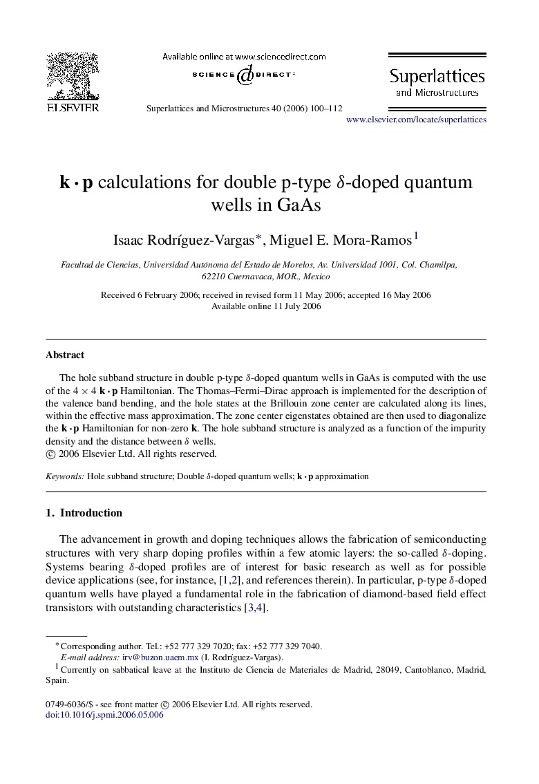 kâp calculations for double p-type Î´-doped quantum wells in GaAs