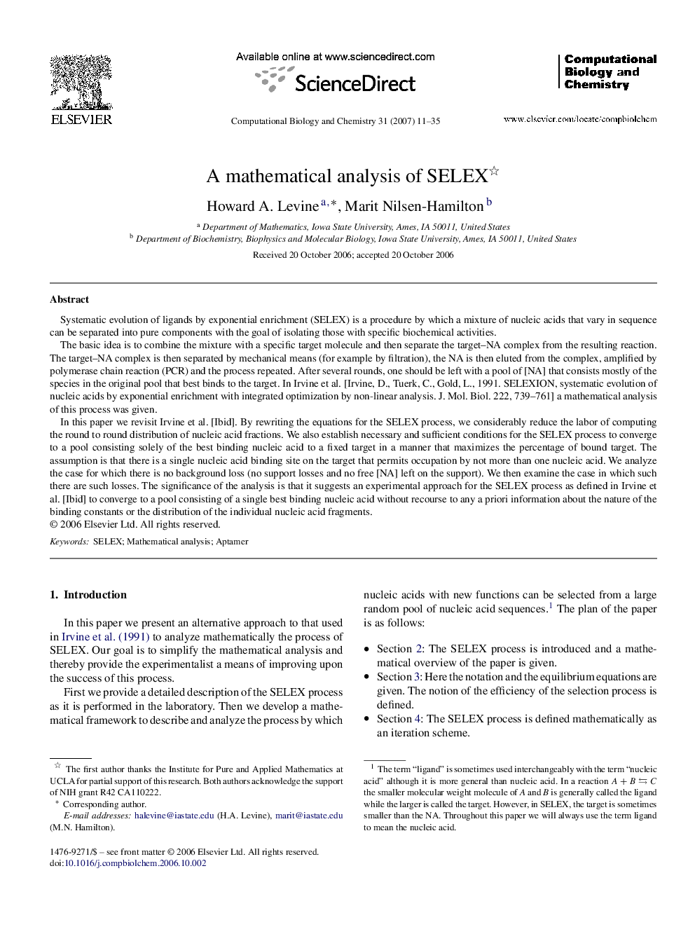 A mathematical analysis of SELEX 