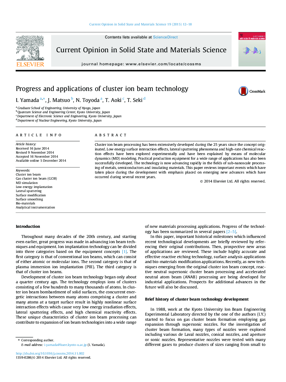 Progress and applications of cluster ion beam technology