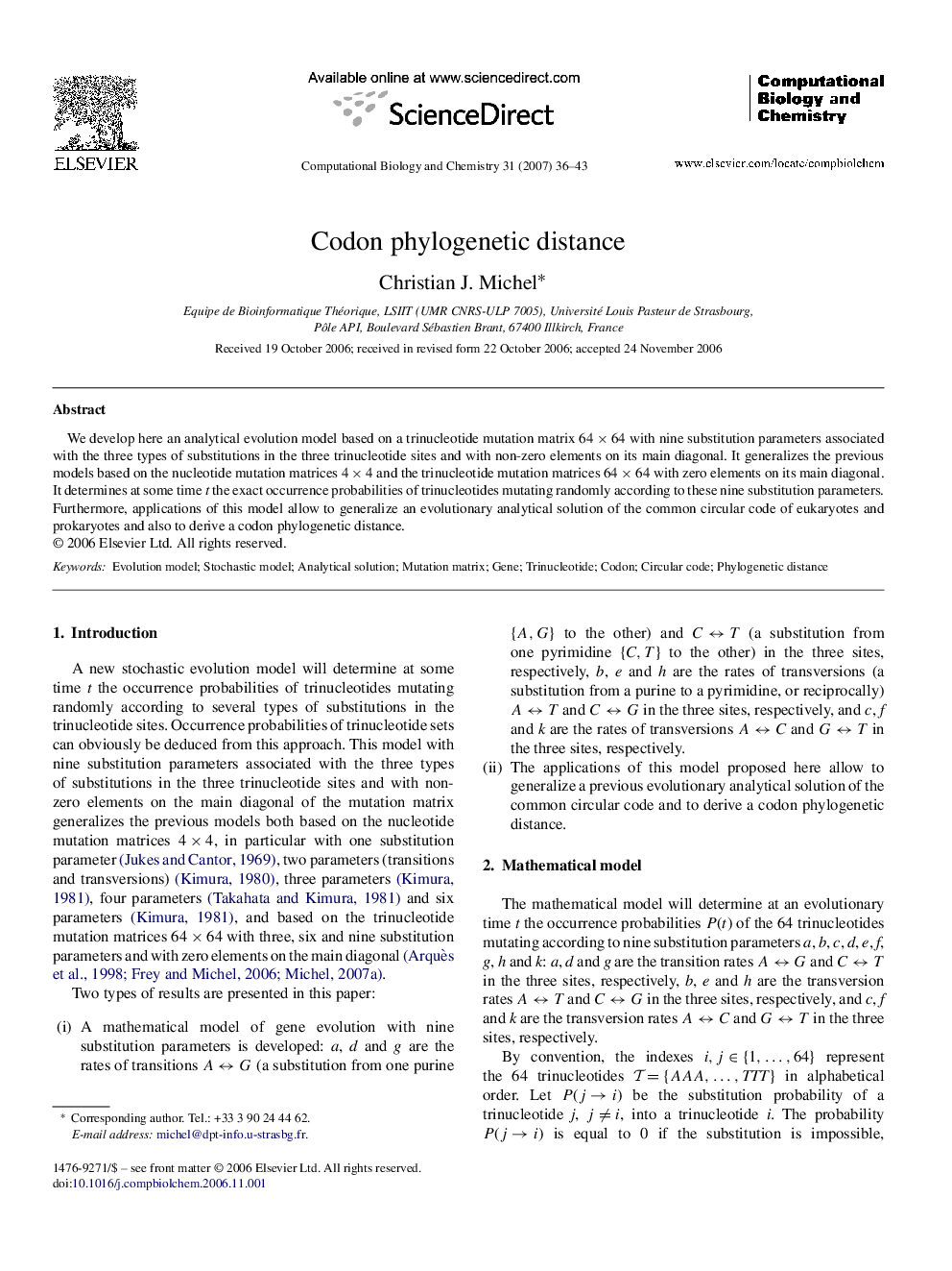 Codon phylogenetic distance