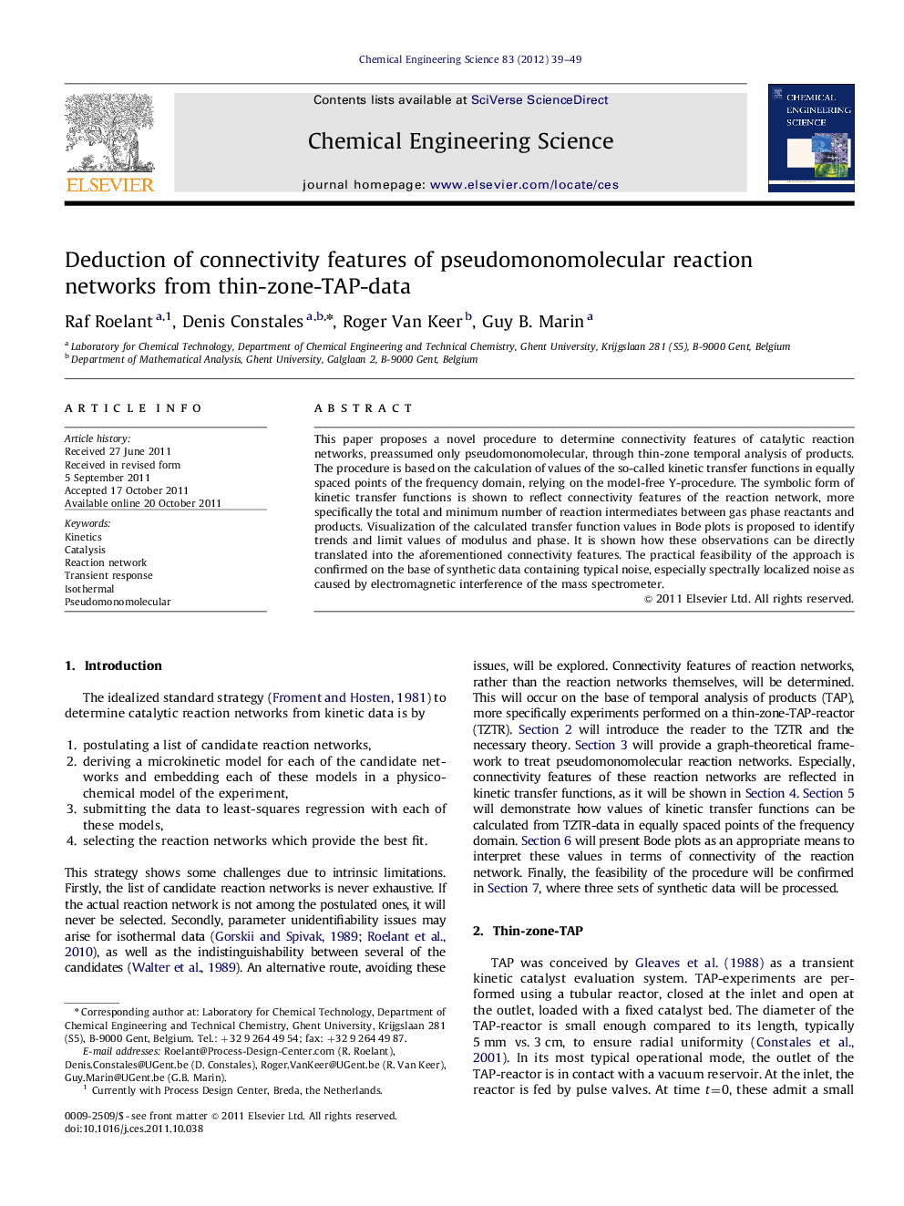 Deduction of connectivity features of pseudomonomolecular reaction networks from thin-zone-TAP-data