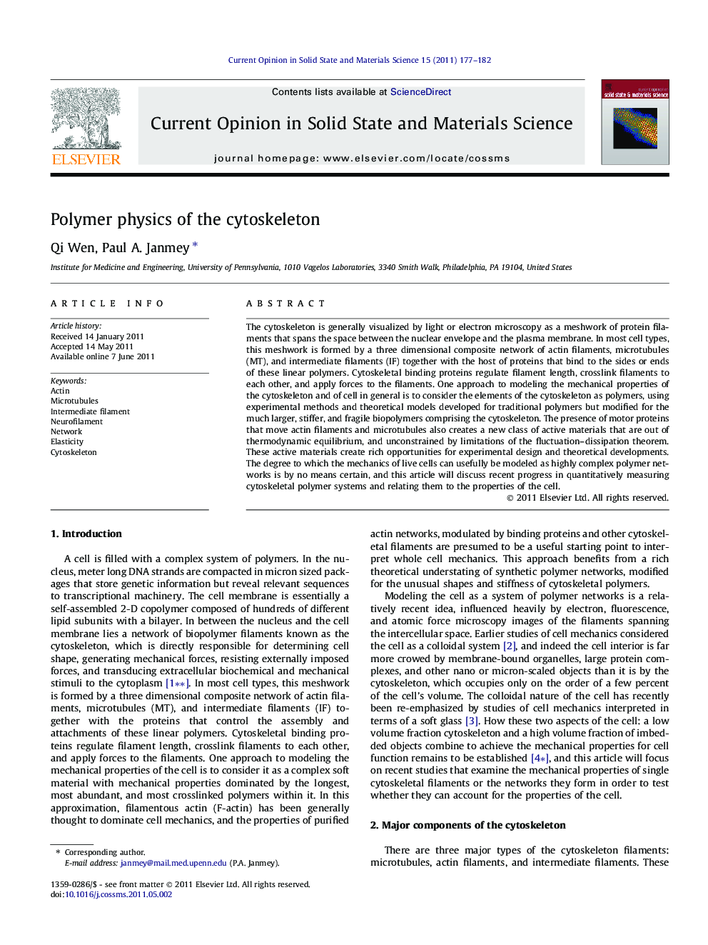 Polymer physics of the cytoskeleton