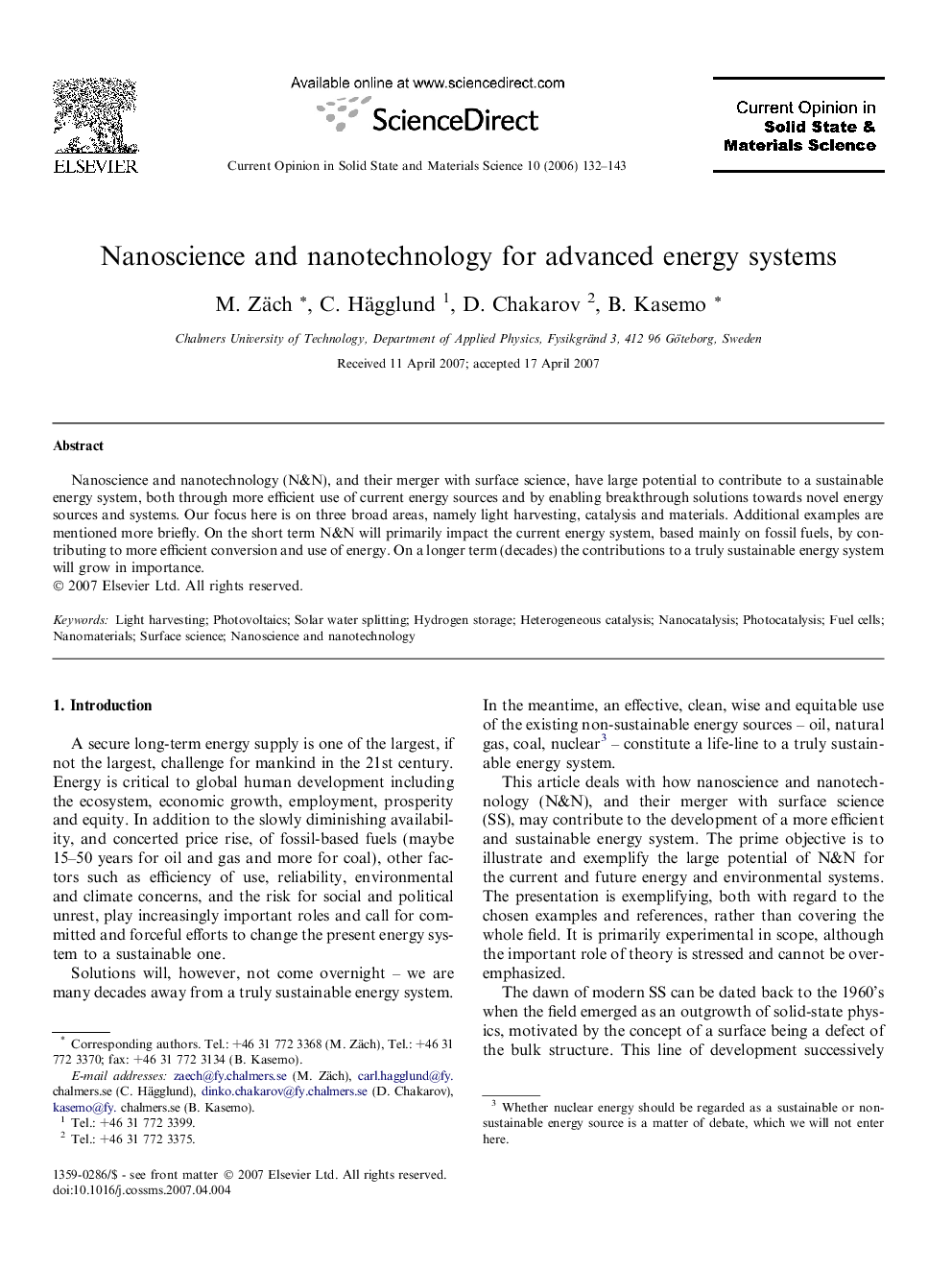 Nanoscience and nanotechnology for advanced energy systems