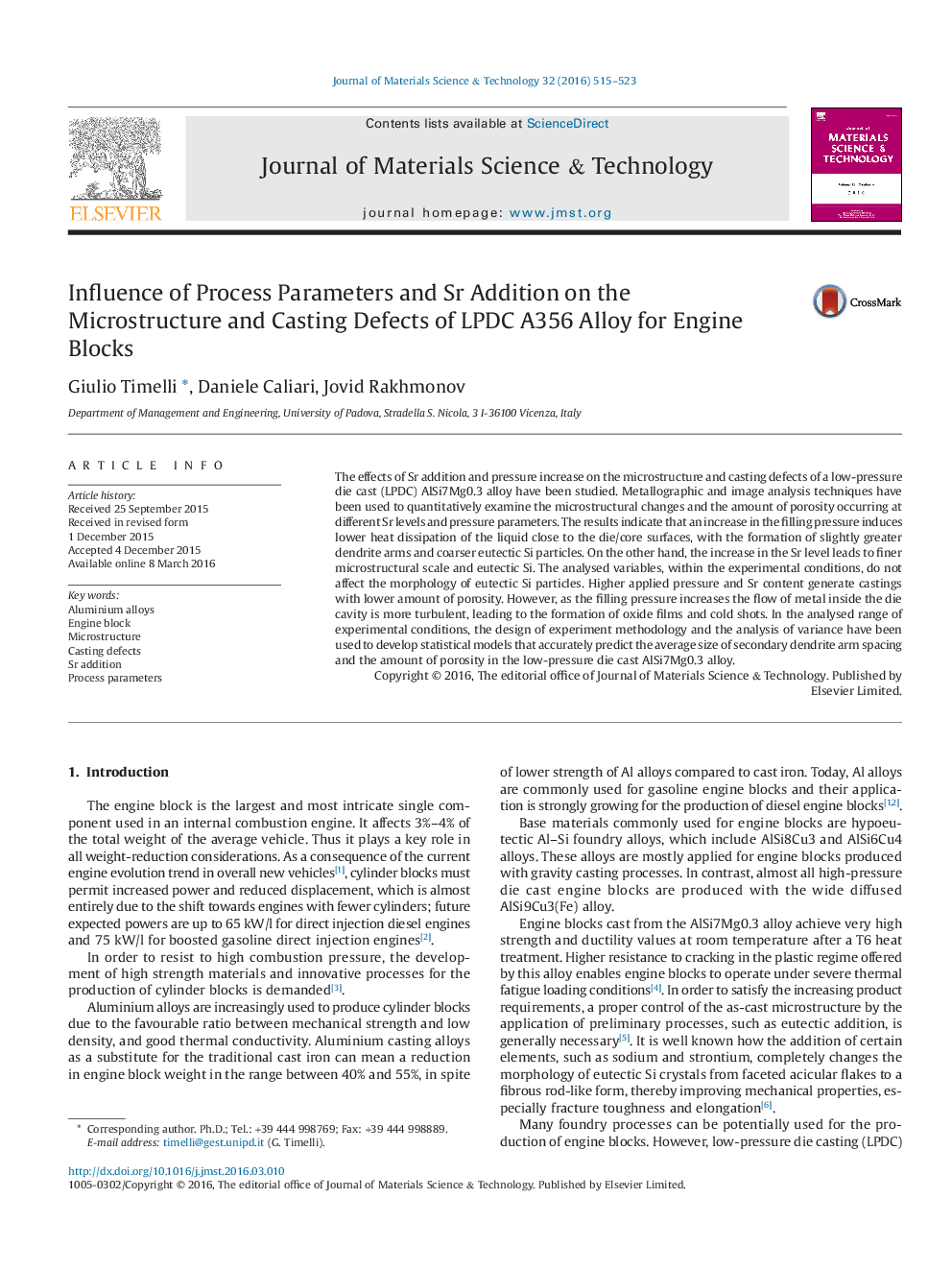 Influence of Process Parameters and Sr Addition on the Microstructure and Casting Defects of LPDC A356 Alloy for Engine Blocks