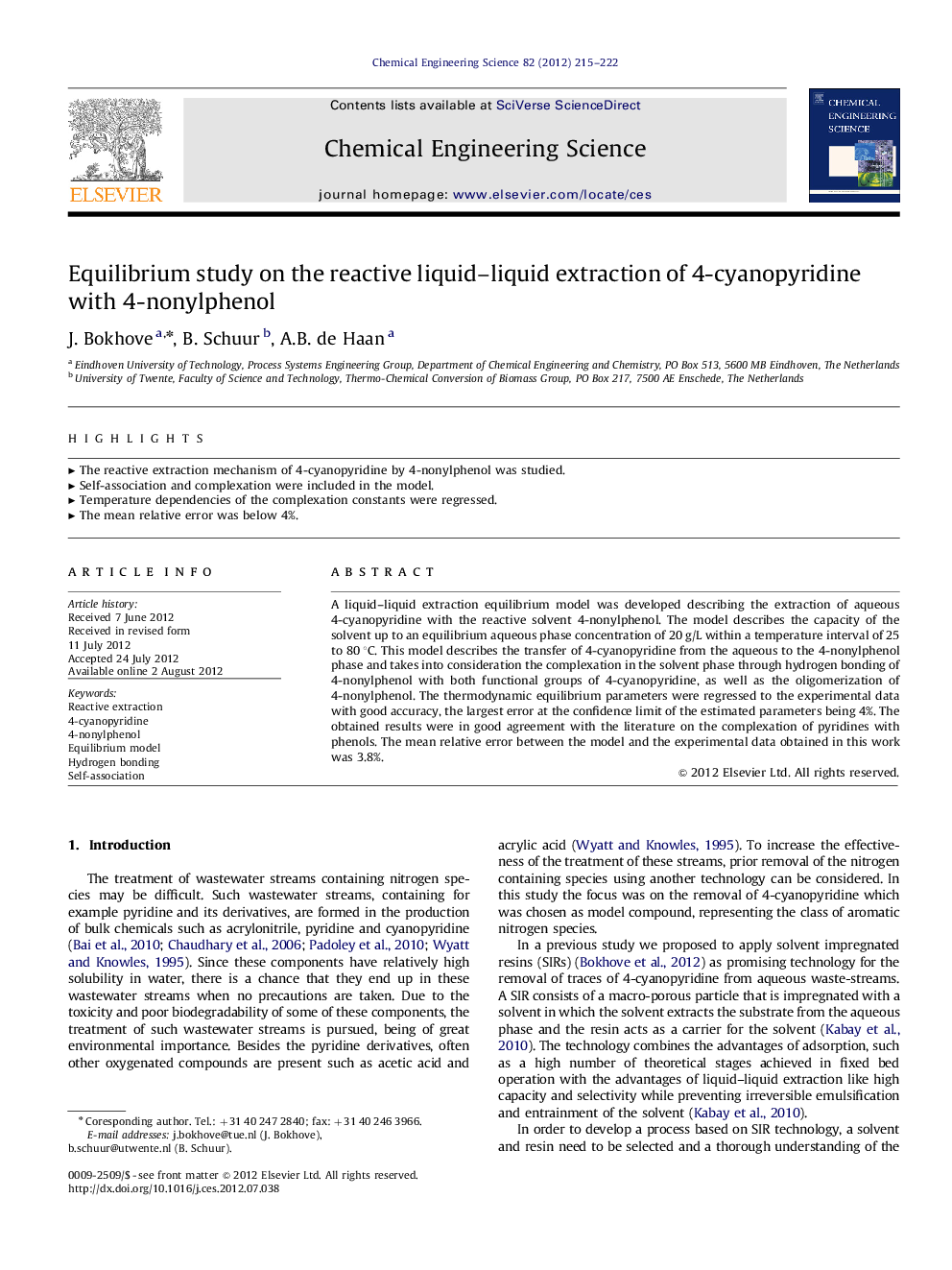 عکس صفحه اول مقاله: Equilibrium study on the reactive liquid–liquid extraction of 4-cyanopyridine with 4-nonylphenol Equilibrium study on the reactive liquid–liquid extraction of 4-cyanopyridine with 4-nonylphenol