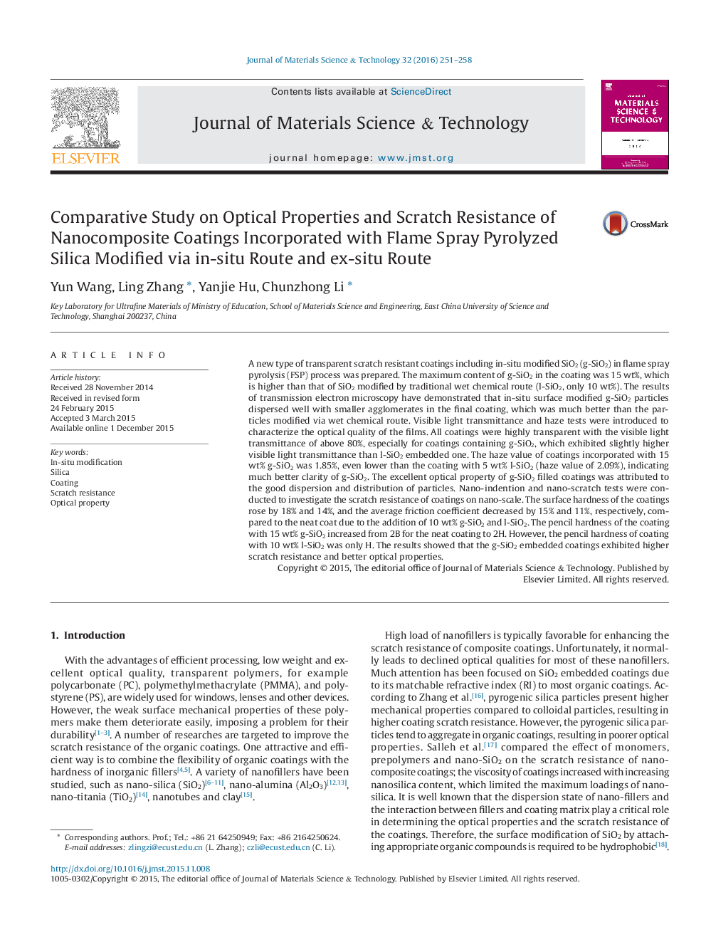 Comparative Study on Optical Properties and Scratch Resistance of Nanocomposite Coatings Incorporated with Flame Spray Pyrolyzed Silica Modified via in-situ Route and ex-situ Route