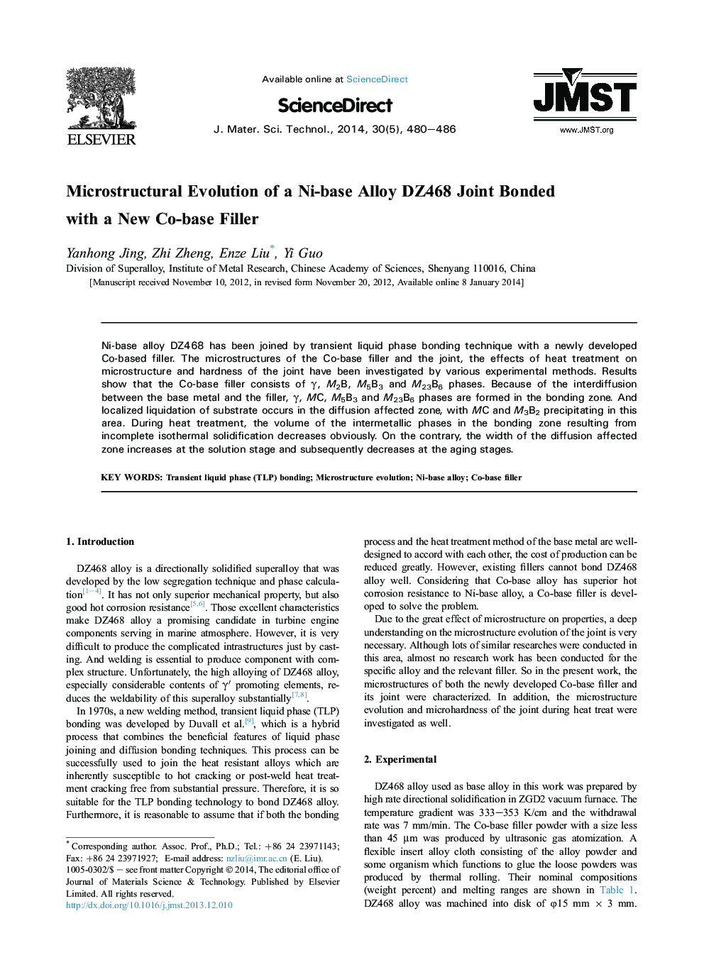 Microstructural Evolution of a Ni-base Alloy DZ468 Joint Bonded with a New Co-base Filler