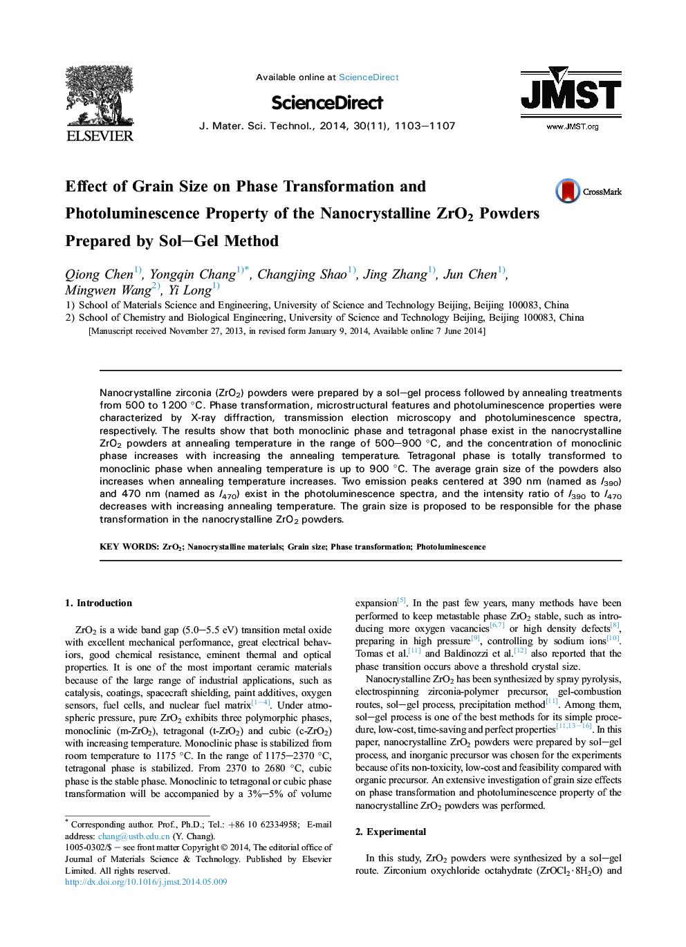 Effect of Grain Size on Phase Transformation and Photoluminescence Property of the Nanocrystalline ZrO2 Powders Prepared by Sol–Gel Method