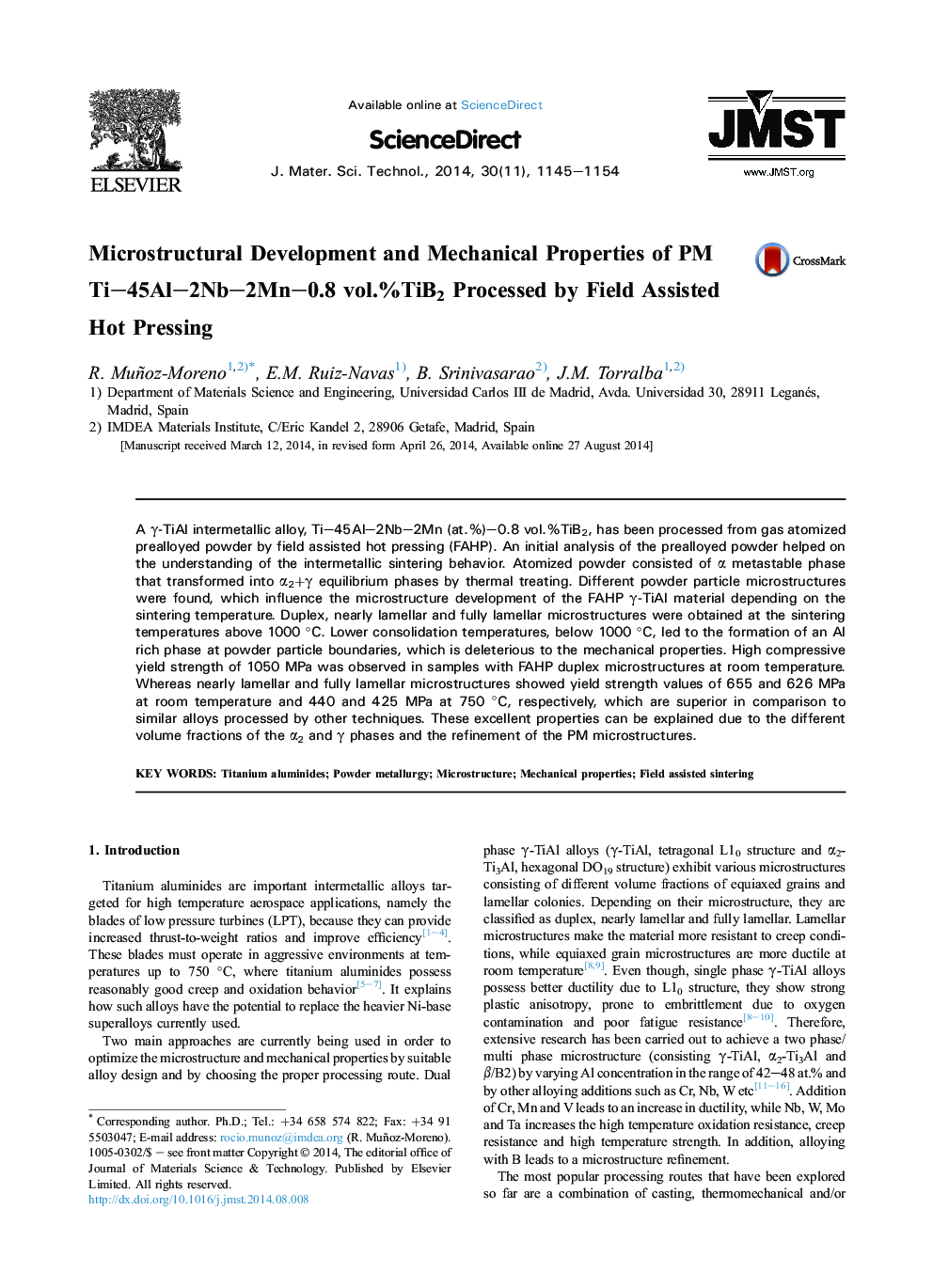 Microstructural Development and Mechanical Properties of PM Ti-45Al-2Nb-2Mn-0.8Â vol.%TiB2 Processed by Field Assisted Hot Pressing