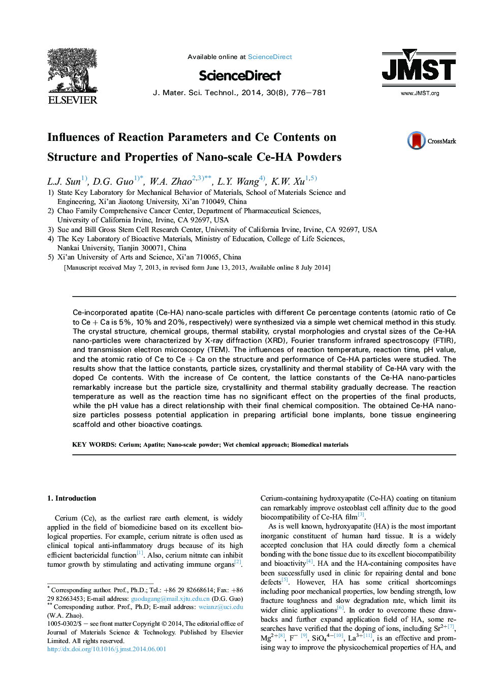 Influences of Reaction Parameters and Ce Contents on Structure and Properties of Nano-scale Ce-HA Powders