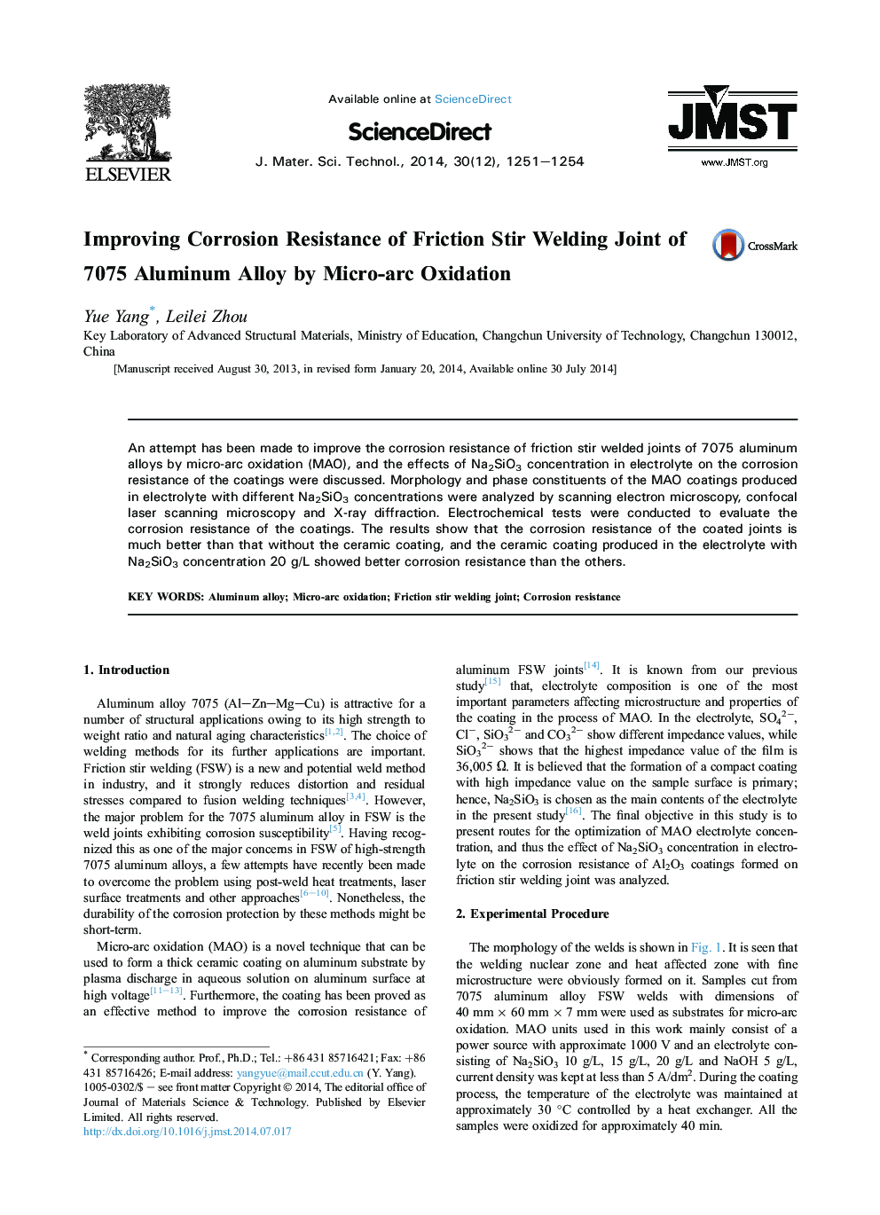 Improving Corrosion Resistance of Friction Stir Welding Joint of 7075 Aluminum Alloy by Micro-arc Oxidation