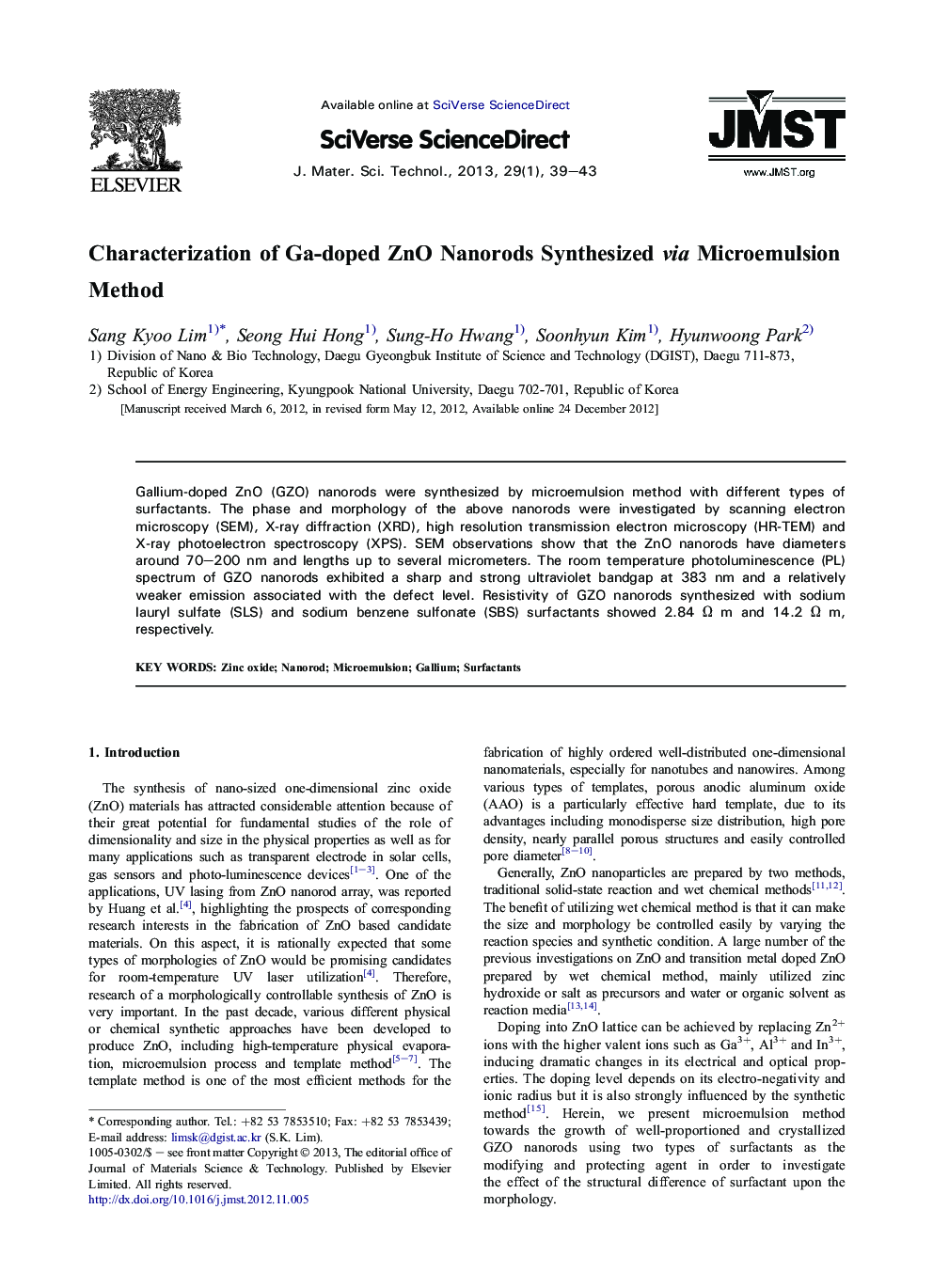 Characterization of Ga-doped ZnO Nanorods Synthesized via Microemulsion Method