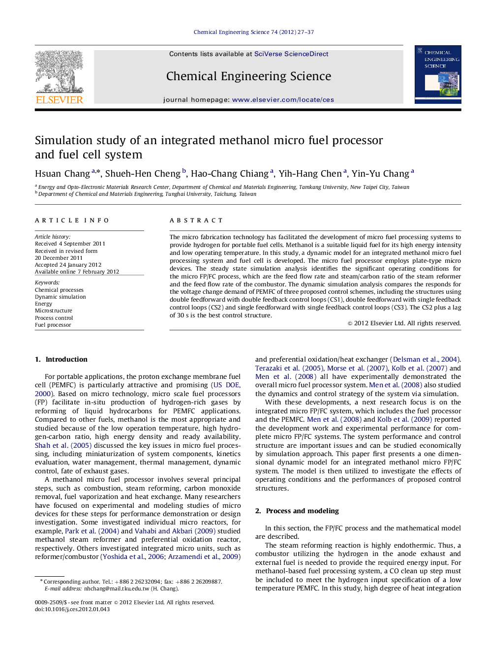 عکس صفحه اول مقاله: Simulation study of an integrated methanol micro fuel processor and fuel cell system Simulation study of an integrated methanol micro fuel processor and fuel cell system