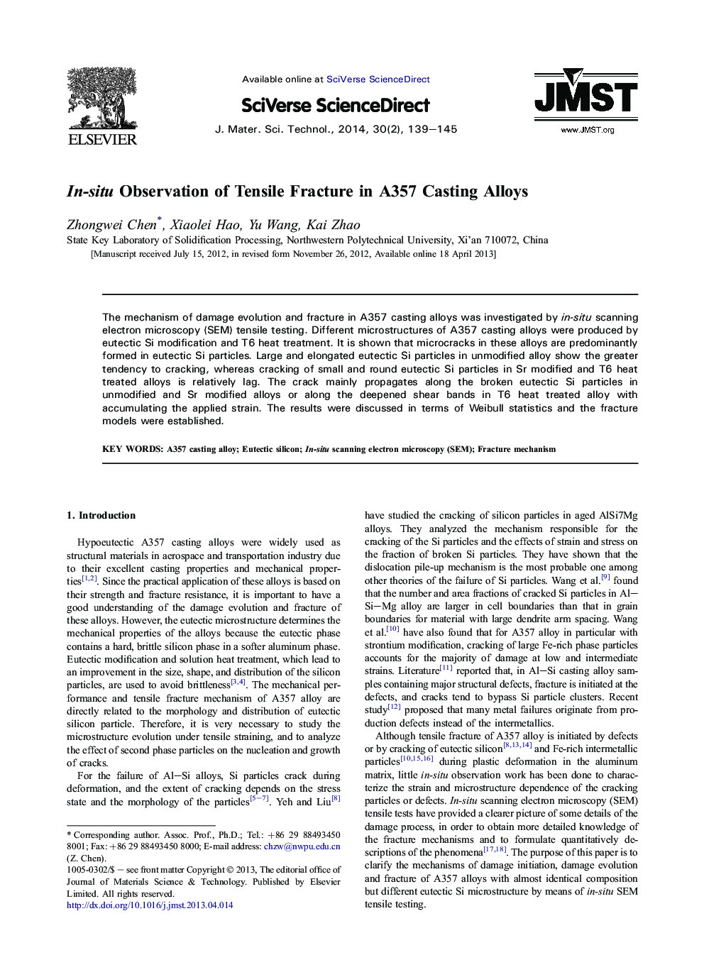 In-situ Observation of Tensile Fracture in A357 Casting Alloys