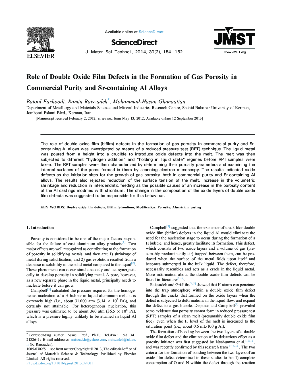 Role of Double Oxide Film Defects in the Formation of Gas Porosity in Commercial Purity and Sr-containing Al Alloys