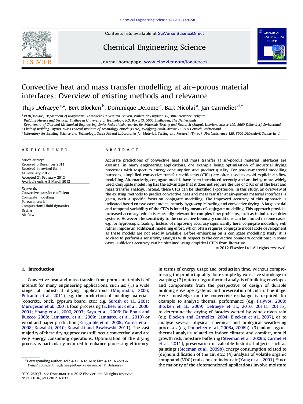 Convective heat and mass transfer modelling at air–porous material interfaces: Overview of existing methods and relevance