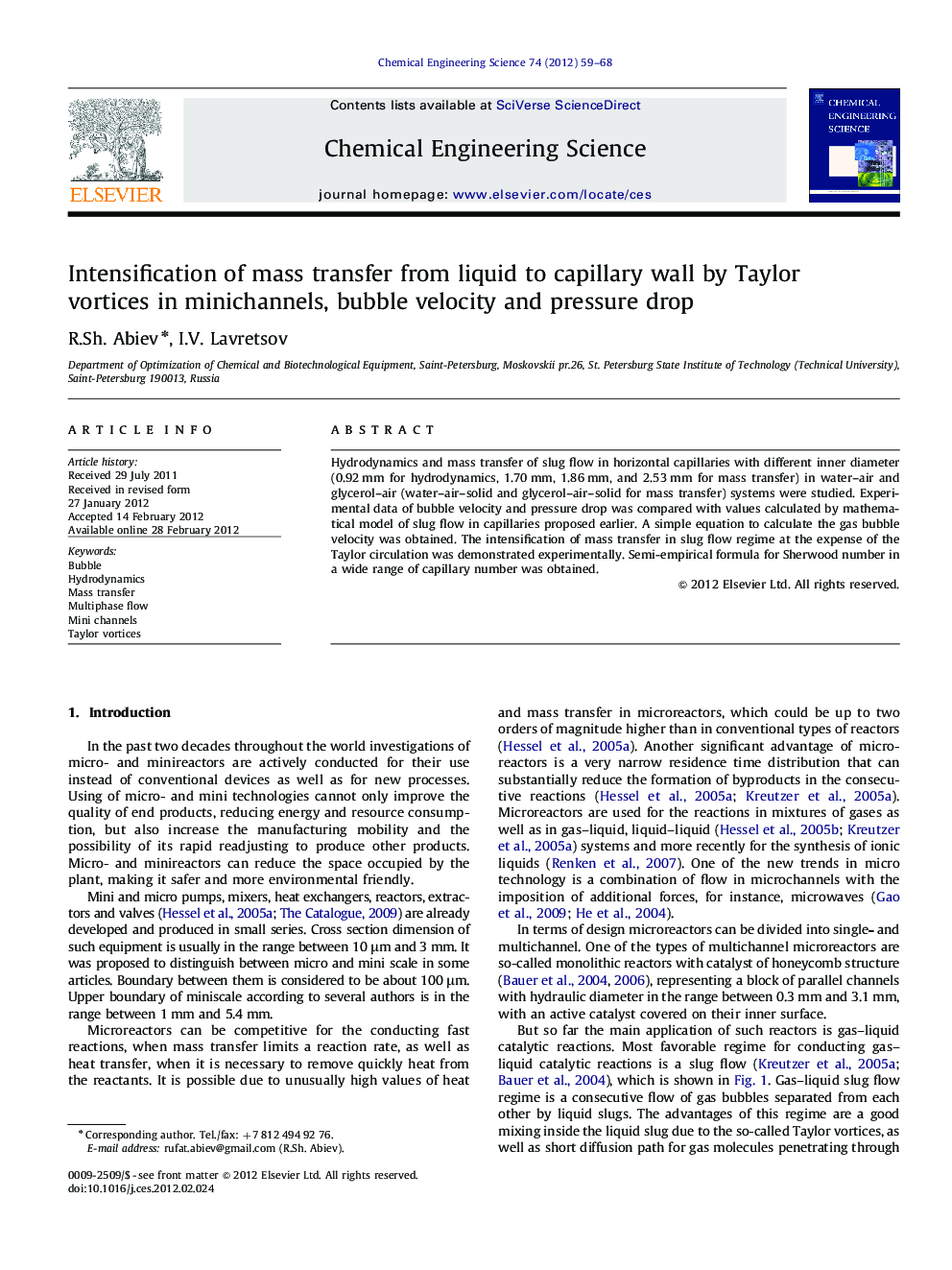 Intensification of mass transfer from liquid to capillary wall by Taylor vortices in minichannels, bubble velocity and pressure drop