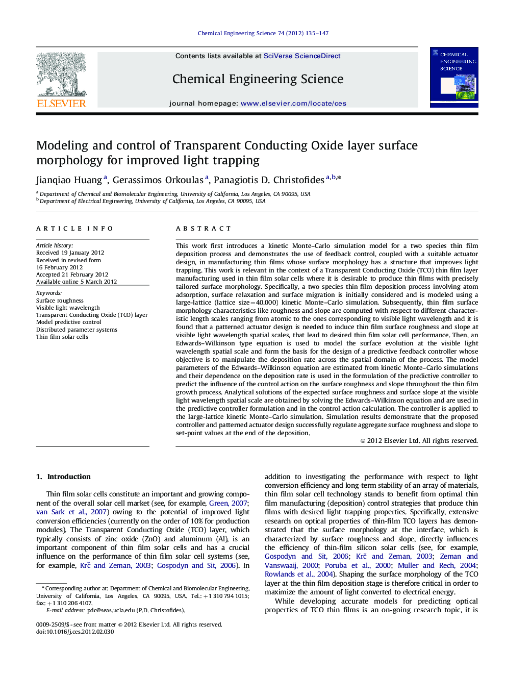 Modeling and control of Transparent Conducting Oxide layer surface morphology for improved light trapping
