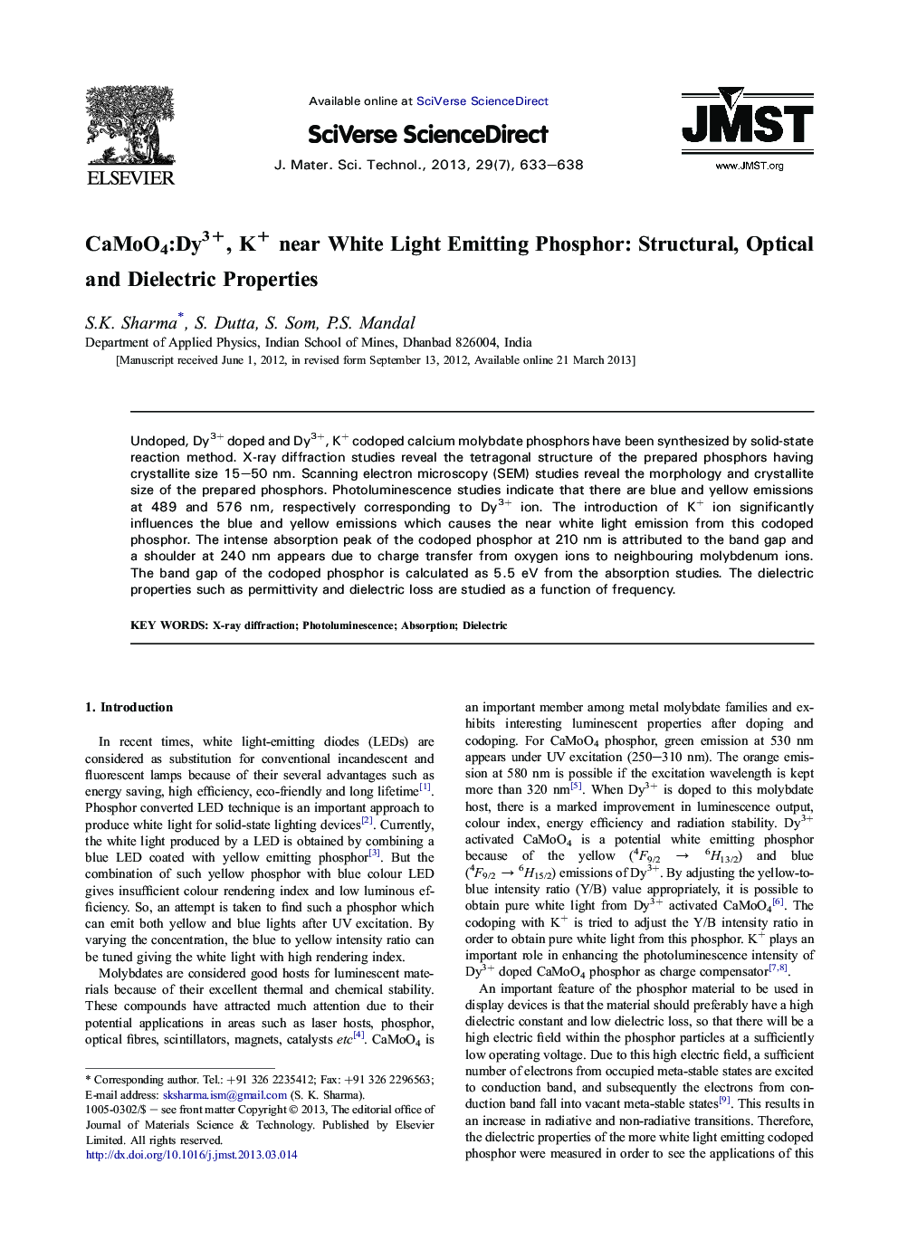 CaMoO4:Dy3+, K+ near White Light Emitting Phosphor: Structural, Optical and Dielectric Properties