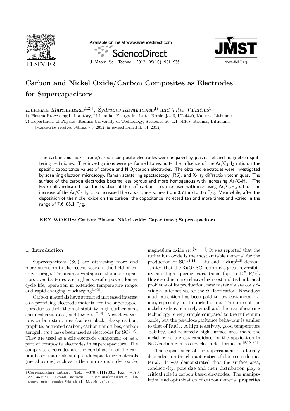 Carbon and Nickel Oxide/Carbon Composites as Electrodes for Supercapacitors