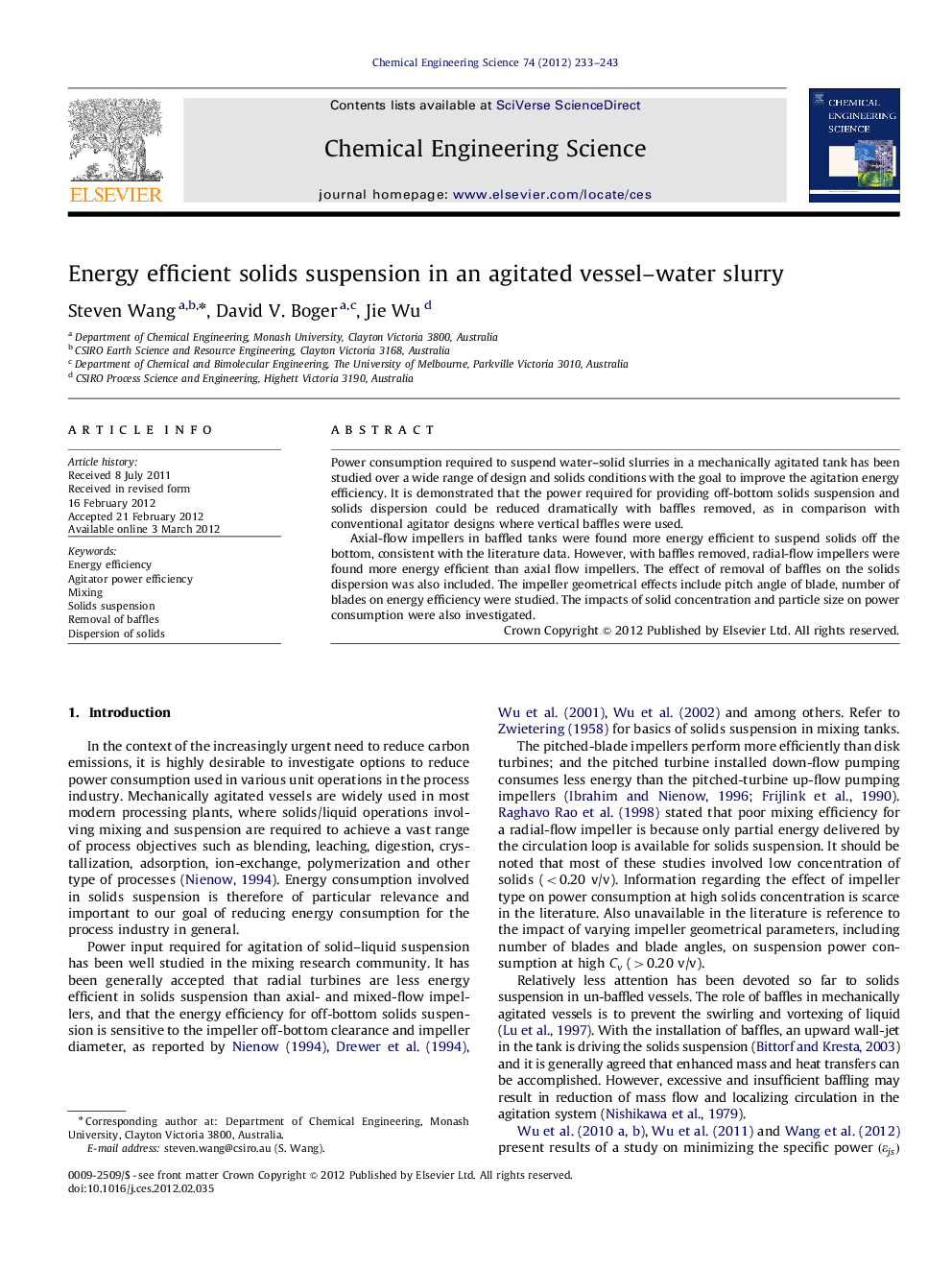 Energy efficient solids suspension in an agitated vessel–water slurry