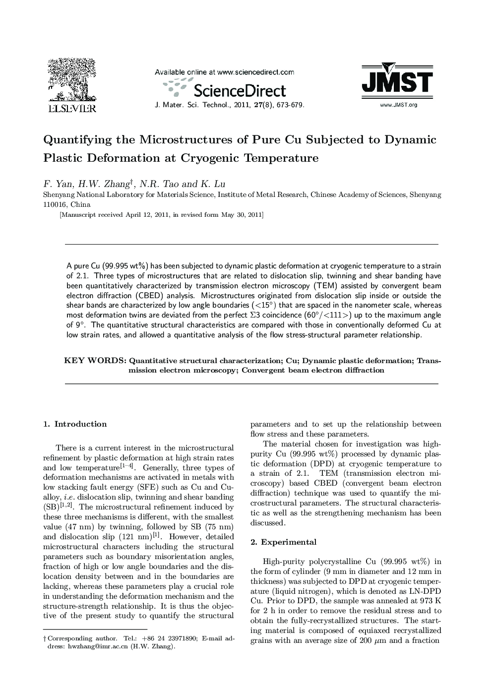 Quantifying the Microstructures of Pure Cu Subjected to Dynamic Plastic Deformation at Cryogenic Temperature