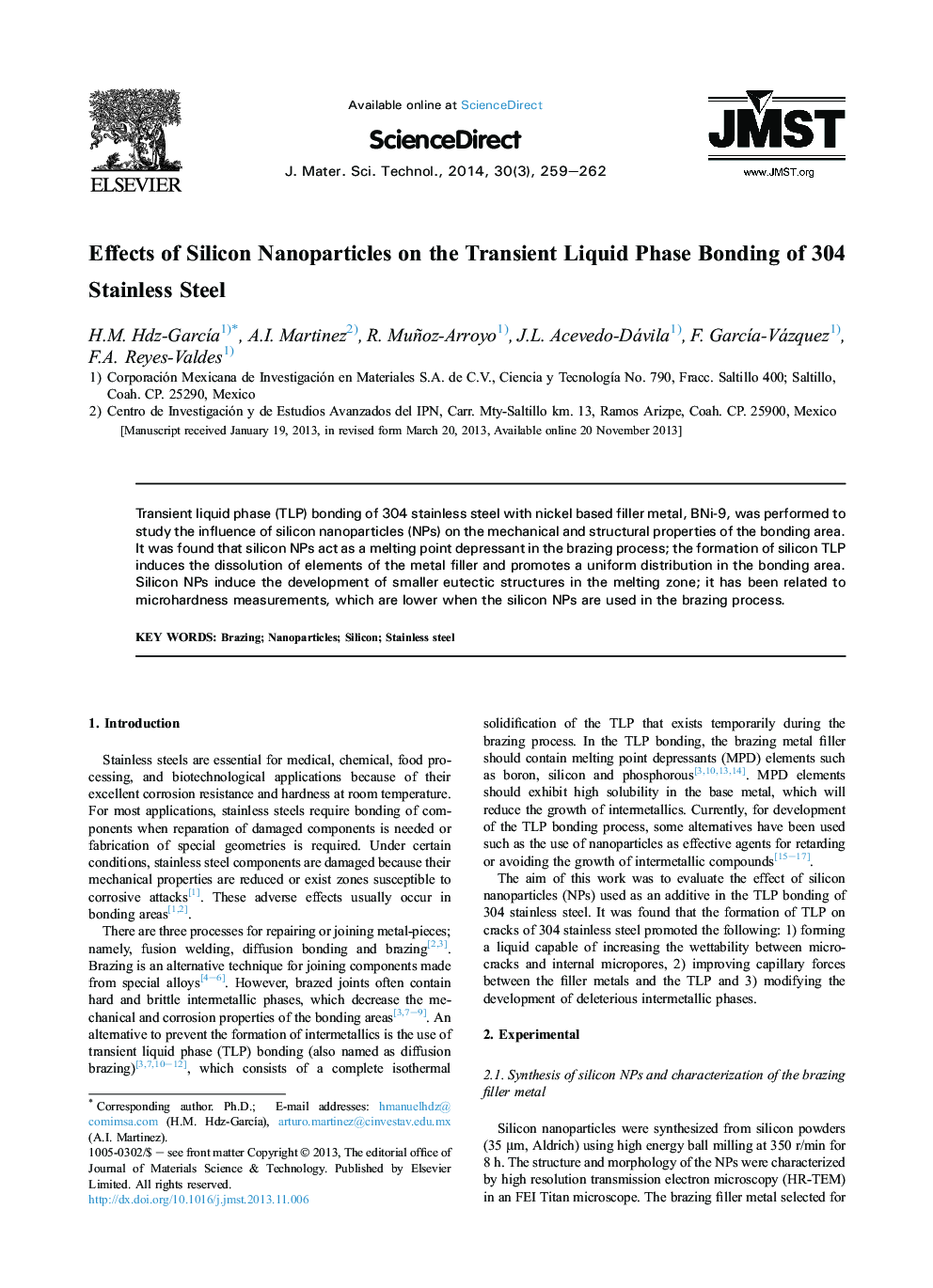 Effects of Silicon Nanoparticles on the Transient Liquid Phase Bonding of 304 Stainless Steel