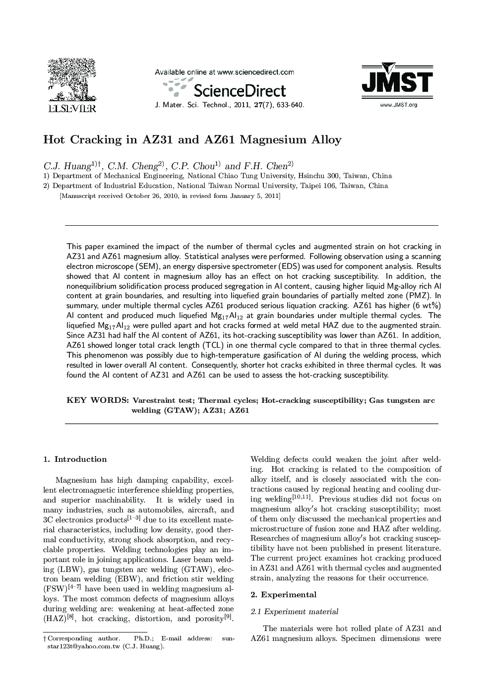 Hot Cracking in AZ31 and AZ61 Magnesium Alloy