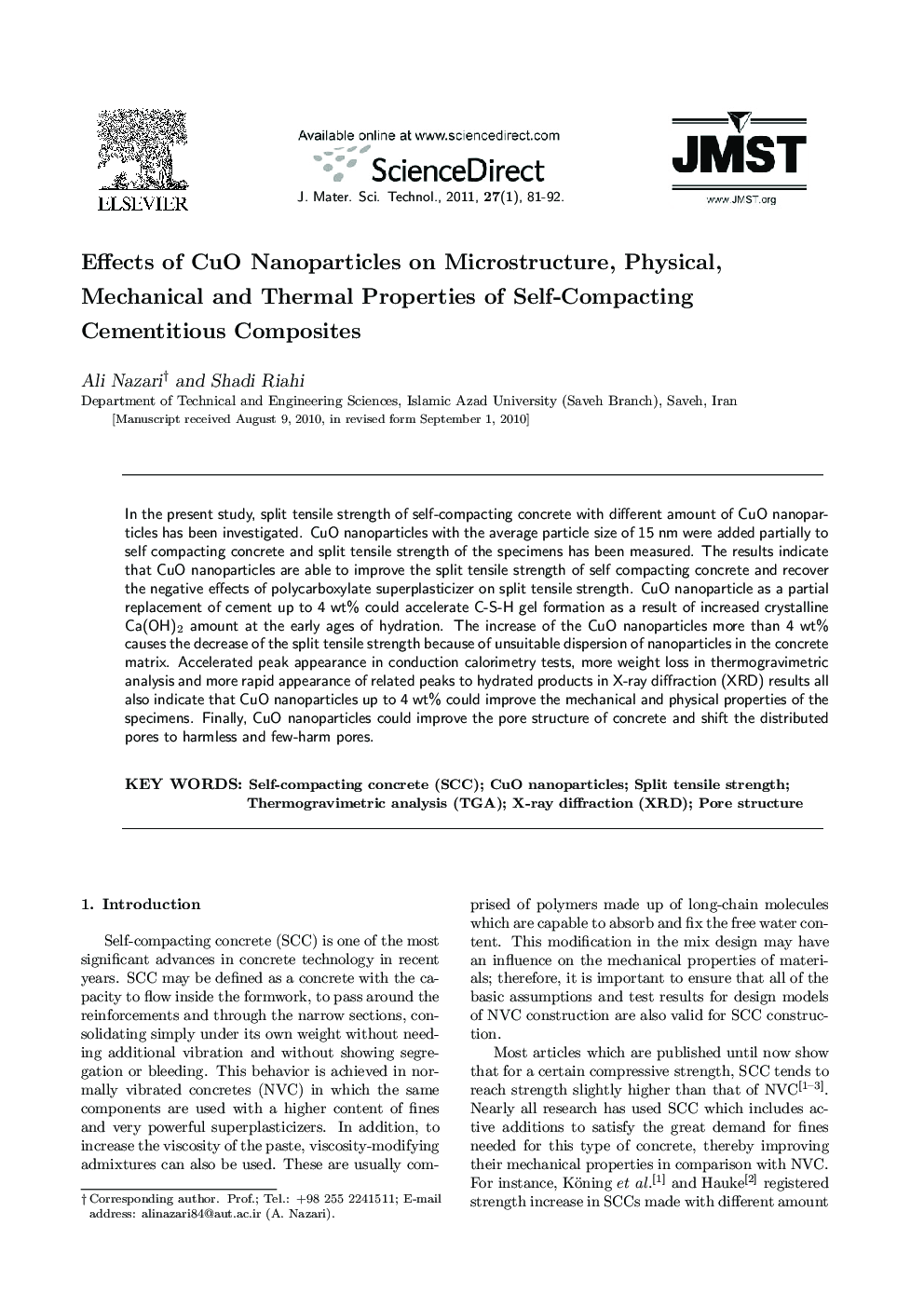 Effects of CuO Nanoparticles on Microstructure, Physical, Mechanical and Thermal Properties of Self-Compacting Cementitious Composites