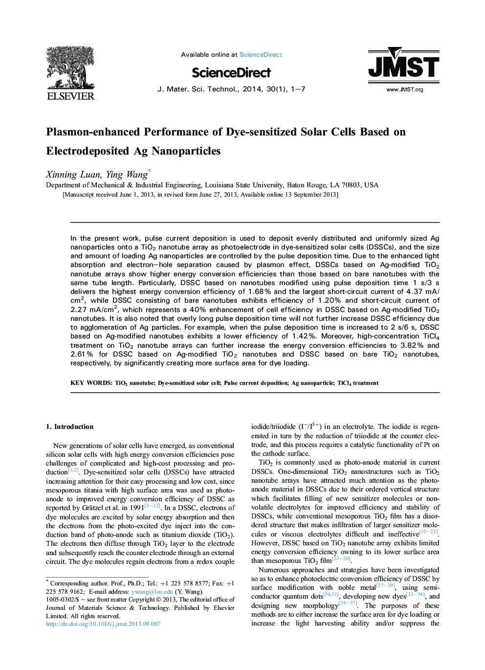 Plasmon-enhanced Performance of Dye-sensitized Solar Cells Based on Electrodeposited Ag Nanoparticles