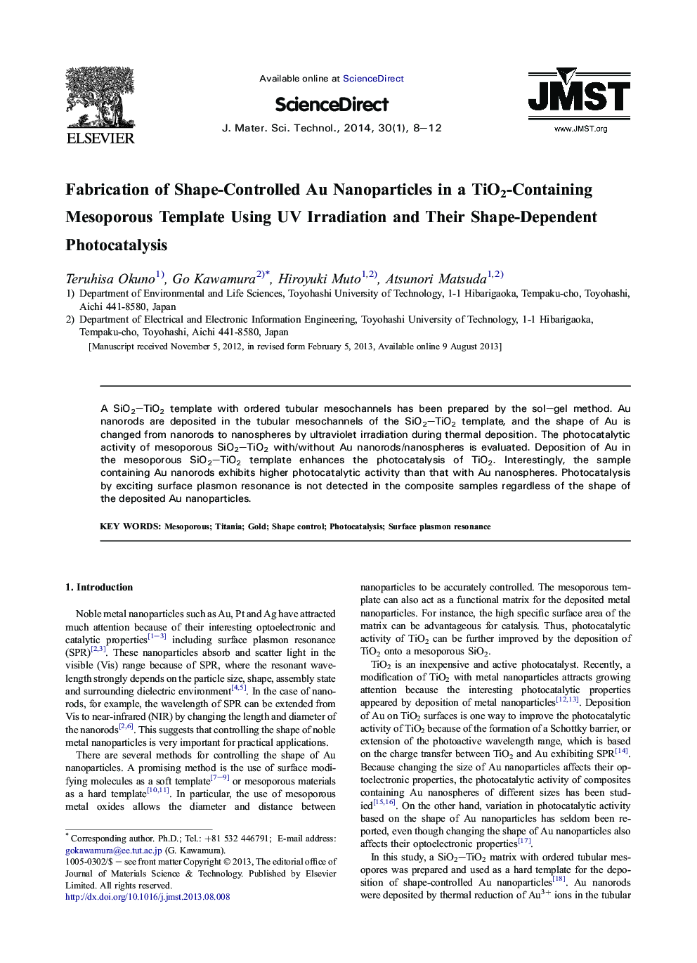 Fabrication of Shape-Controlled Au Nanoparticles in a TiO2-Containing Mesoporous Template Using UV Irradiation and Their Shape-Dependent Photocatalysis