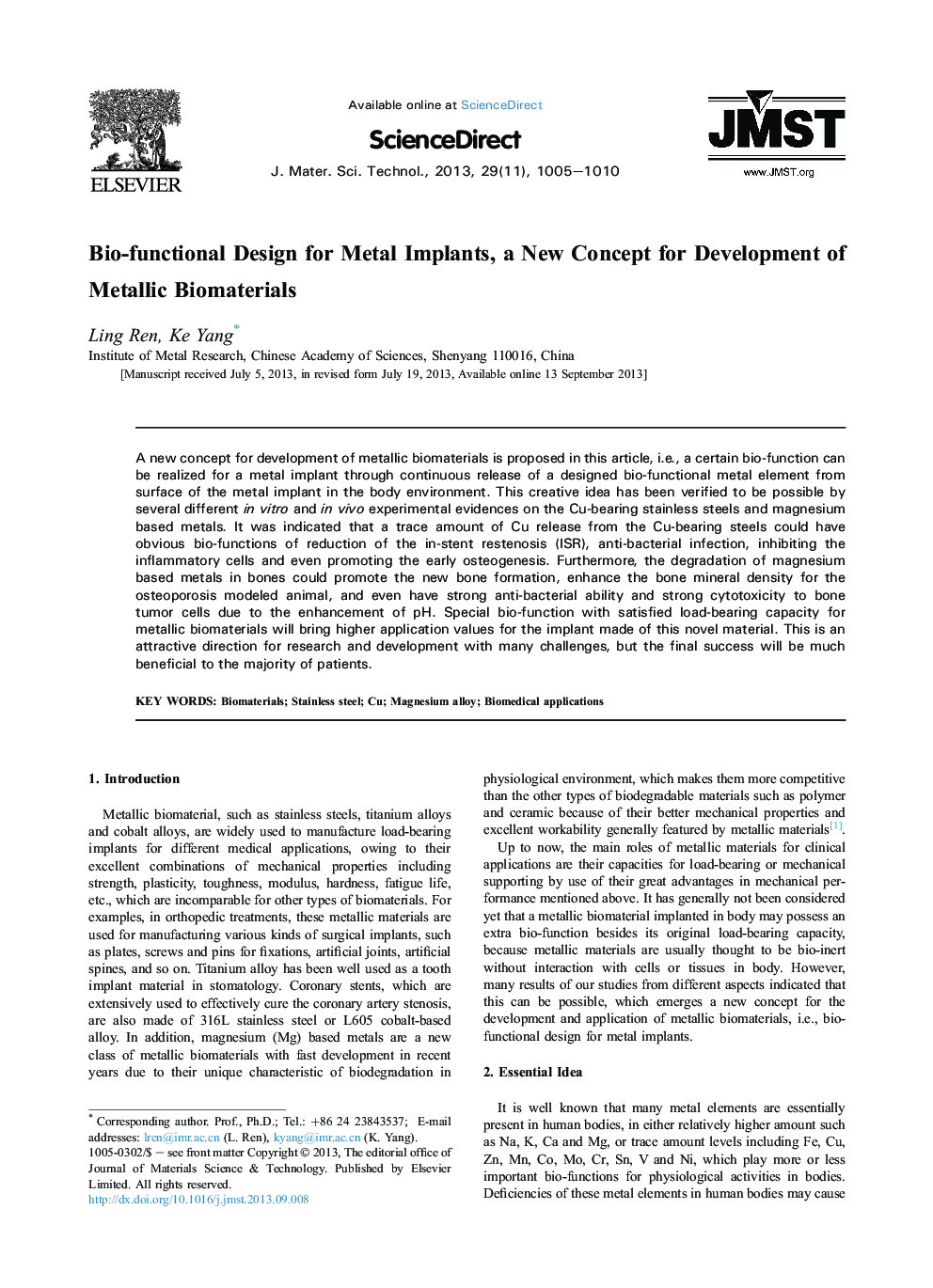 Bio-functional Design for Metal Implants, a New Concept for Development of Metallic Biomaterials