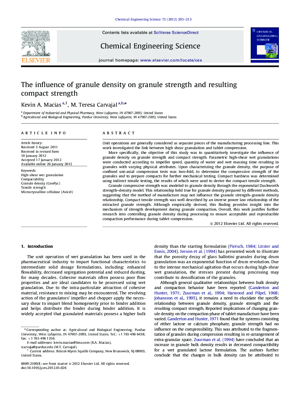 The influence of granule density on granule strength and resulting compact strength