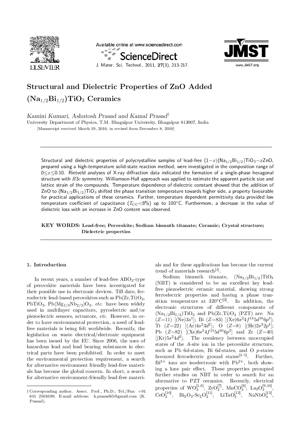 Structural and Dielectric Properties of ZnO Added (Na1/2Bi1/2)TiO3 Ceramics