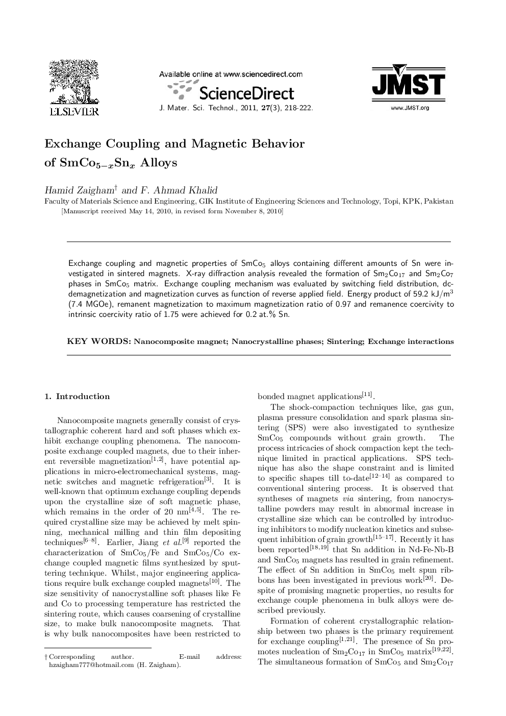 Exchange Coupling and Magnetic Behavior of SmCo5-xSnx Alloys