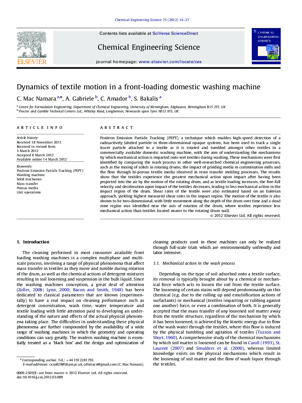 Dynamics of textile motion in a front-loading domestic washing machine