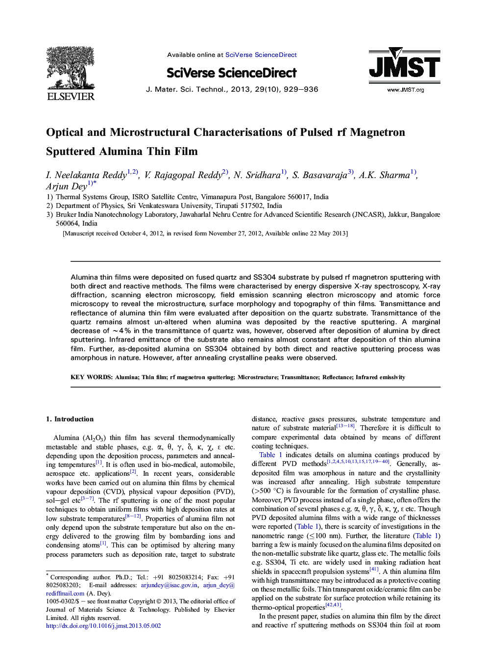 Optical and Microstructural Characterisations of Pulsed rf Magnetron Sputtered Alumina Thin Film