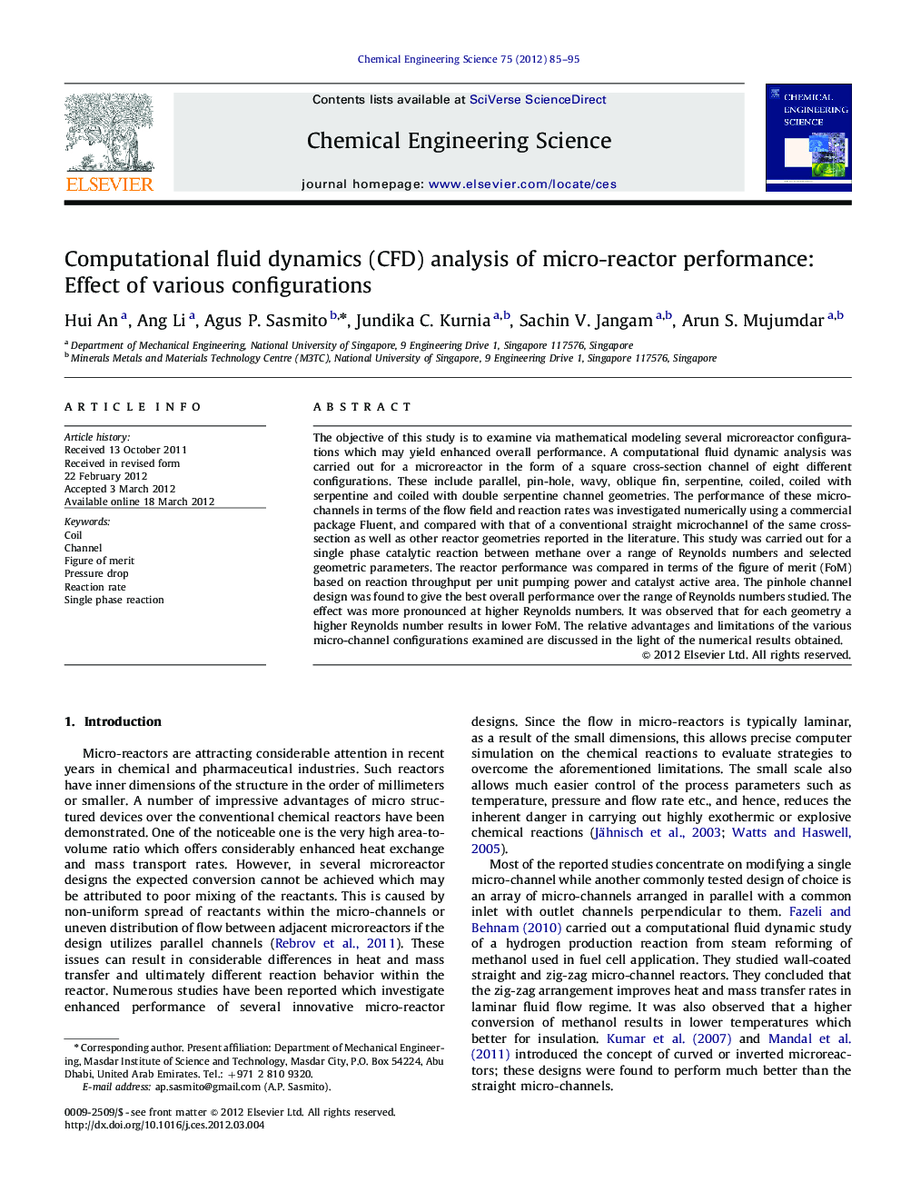 Computational fluid dynamics (CFD) analysis of micro-reactor performance: Effect of various configurations