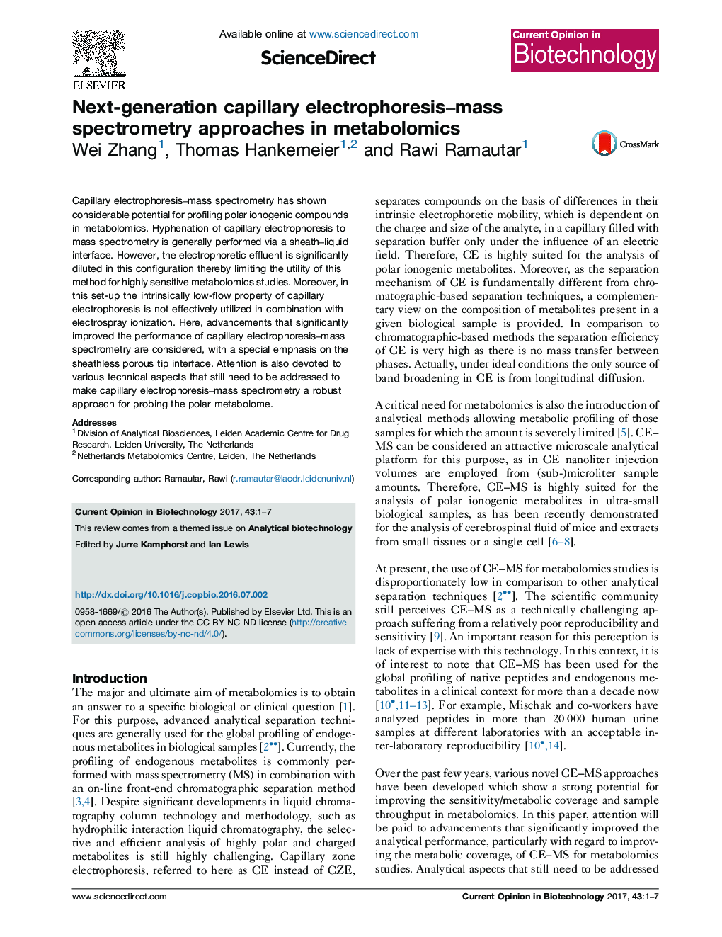 Next-generation capillary electrophoresis–mass spectrometry approaches in metabolomics