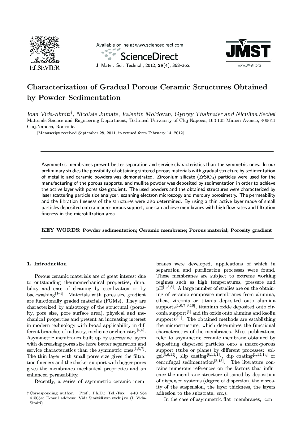 Characterization of Gradual Porous Ceramic Structures Obtained by Powder Sedimentation