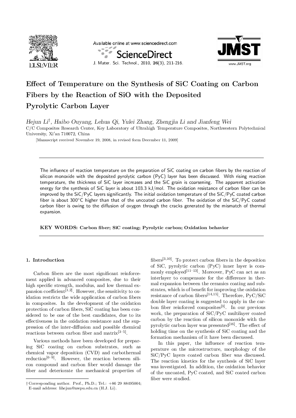 Effect of Temperature on the Synthesis of SiC Coating on Carbon Fibers by the Reaction of SiO with the Deposited Pyrolytic Carbon Layer