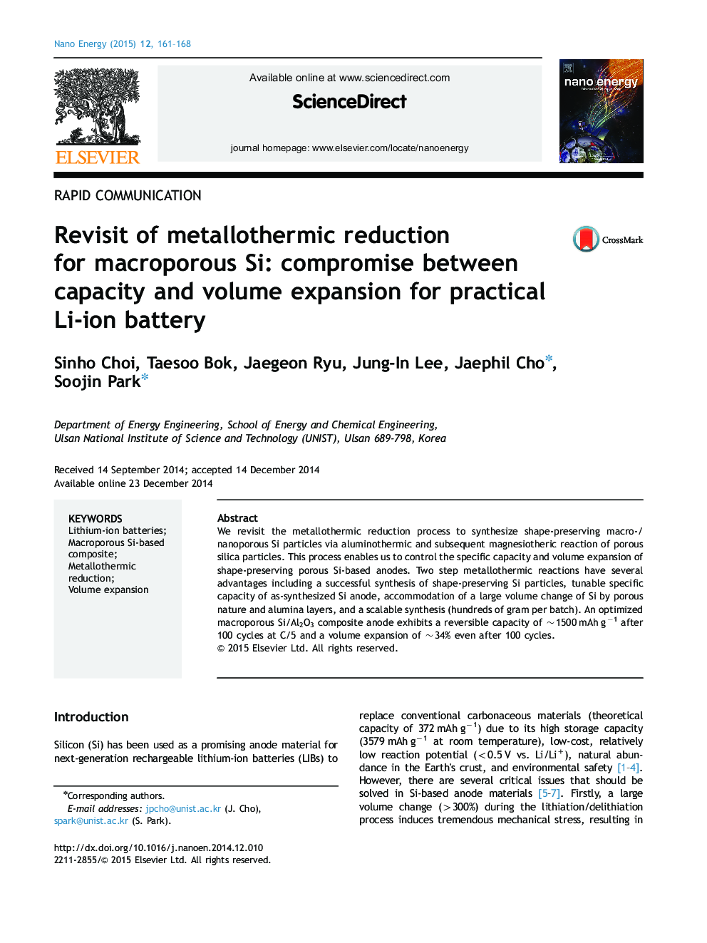 Revisit of metallothermic reduction for macroporous Si: compromise between capacity and volume expansion for practical Li-ion battery