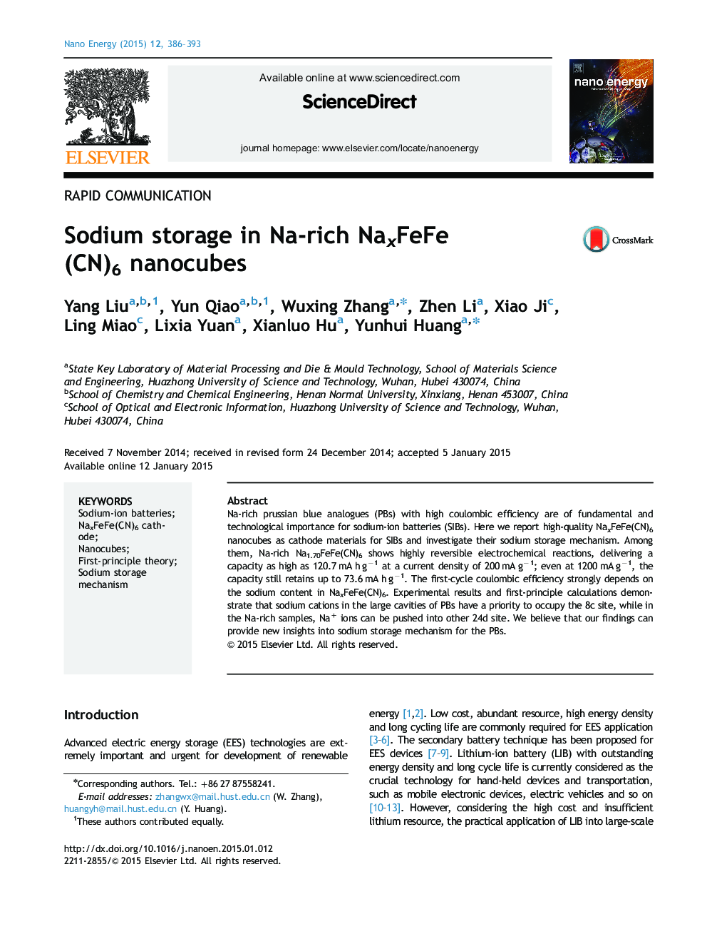 Sodium storage in Na-rich NaxFeFe(CN)6 nanocubes